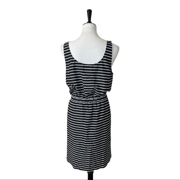 LOFT New Women's Dress Scoop Neck Elastic Waist Black & White Stripe Size L - Picture 4 of 10